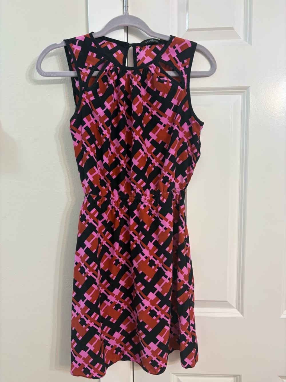 Alice & Trixie Black Dress with Pink and Red Geometric Print